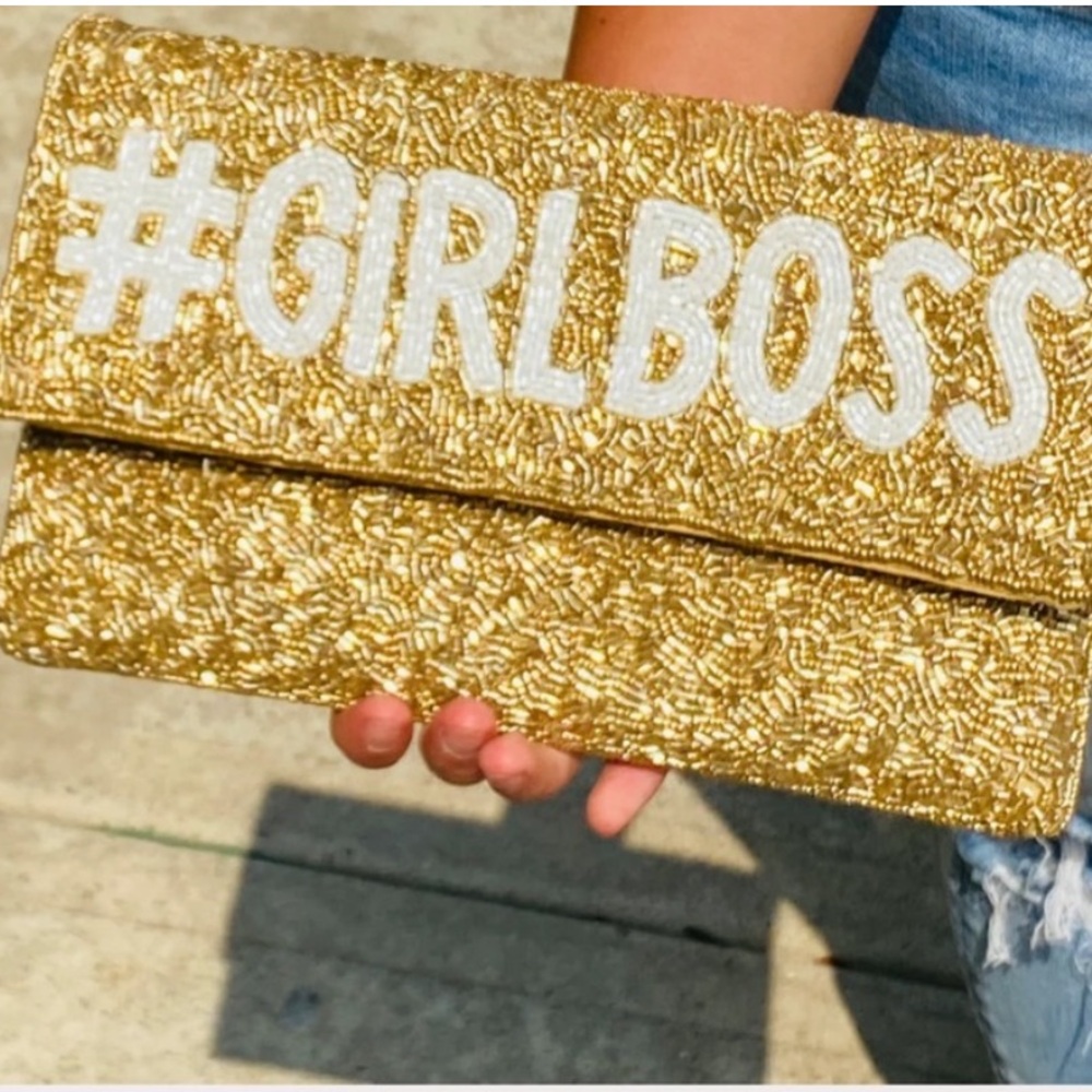 GIRLBOSS Women’s Gold Toned Beaded Crossbody / Clutch Bag NWOT